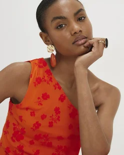 Orange One Shoulder Devore Top