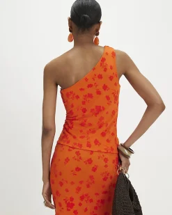 Orange One Shoulder Devore Top
