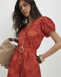 Orange Poplin Broderie Cutwork Playsuit