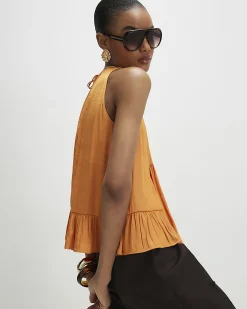 Orange Satin Sleeveless Top