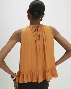 Orange Satin Sleeveless Top