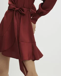 Orange Satin Wrap Front Mini Dress