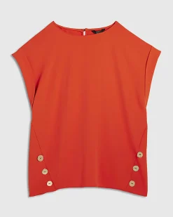 Orange Short Sleeve Button Top