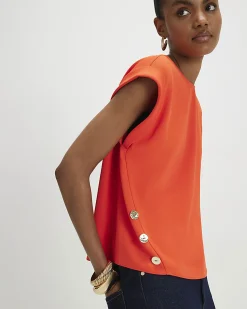 Orange Short Sleeve Button Top
