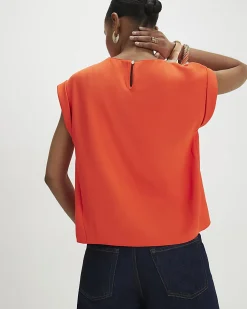 Orange Short Sleeve Button Top