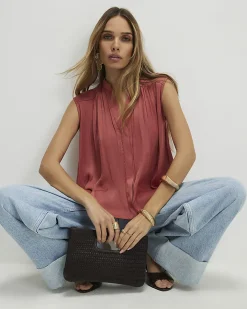 Orange Sleeveless Satin Blouse