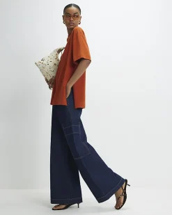 Orange Split Hem Boyfriend Fit T-Shirt
