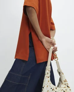 Orange Split Hem Boyfriend Fit T-Shirt
