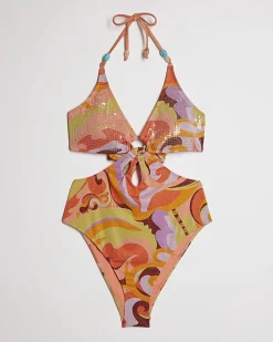 Orange Swirl Glitter Swimsuit