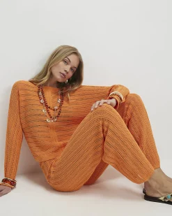 Orange Wide Leg Knitted Trouser