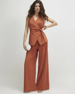 Orange Wide Leg Tailored Trousers