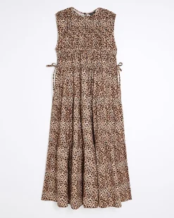 Petite Beige Leopard Print Tiered Maxi Dress