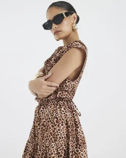 Petite Beige Leopard Print Tiered Maxi Dress