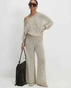Petite Beige Striped Knitted Trousers
