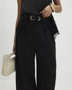 Petite Black Belted Wide Leg Trousers
