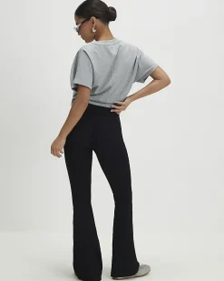 Petite Black High Waisted Flared Leggings