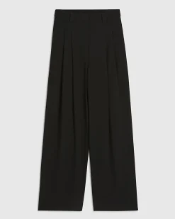 Petite Black Pleated Wide Leg Trousers