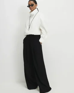 Petite Black Pleated Wide Leg Trousers