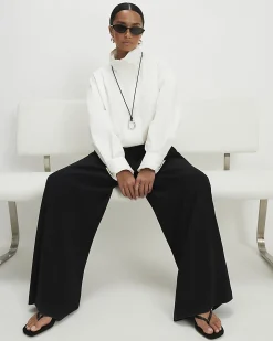 Petite Black Pleated Wide Leg Trousers