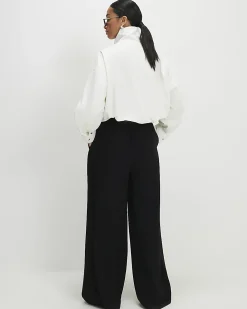 Petite Black Pleated Wide Leg Trousers