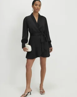 Petite Black Wrap Front Mini Dress