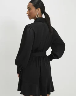 Petite Black Wrap Front Mini Dress