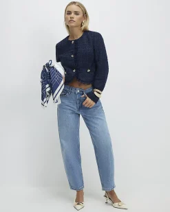 Petite Blue Barrel Leg Jeans