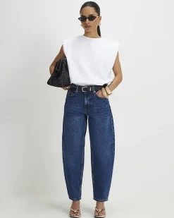 Petite Blue Barrel Leg Jeans
