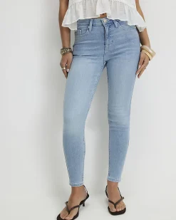 Petite Blue Contrast Stitch Skinny Jeans