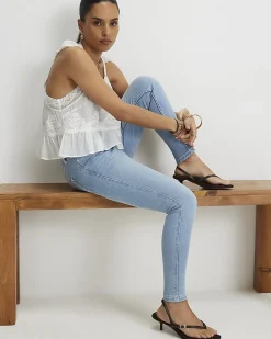 Petite Blue Contrast Stitch Skinny Jeans