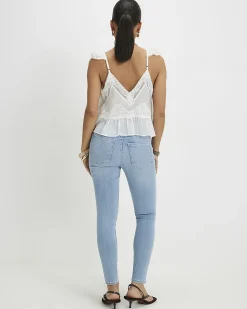 Petite Blue Contrast Stitch Skinny Jeans