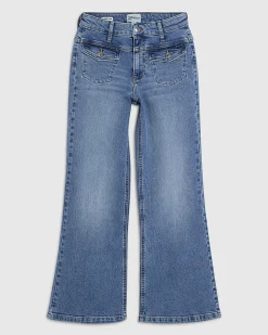 Petite Blue Double Yoke Relaxed Flare Jeans