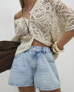 Petite Blue Elasticated A Line Denim Shorts