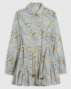 Petite Blue Floral Belted Shirt Mini Dress