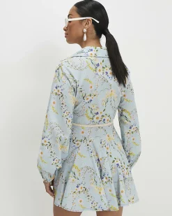 Petite Blue Floral Belted Shirt Mini Dress