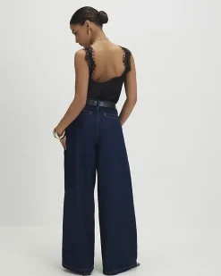Petite Blue High Rise Pleated Wide Leg Jeans