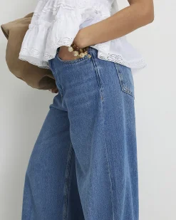 Petite Blue High Waisted Soft Wide Leg Jeans
