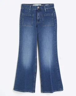 Petite Blue High Waisted Relaxed Flare Jeans