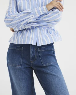 Petite Blue High Waisted Relaxed Flare Jeans