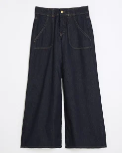 Petite Blue High Waisted Baggy Wide Leg Jeans