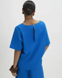 Petite Blue Linen Blend Top