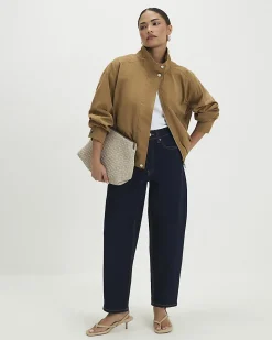 Petite Blue Mid Rise Barrel Leg Jeans