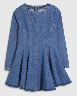 Petite Blue Seamed Denim Mini Dress