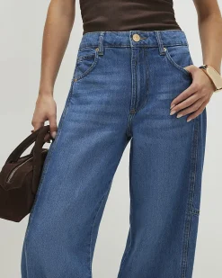 Petite Blue Soft Barrel Leg Jeans