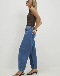 Petite Blue Soft Barrel Leg Jeans