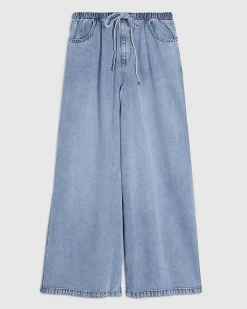 Petite Blue Wide Leg Pyjama Style Jeans