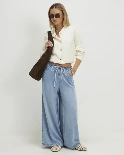Petite Blue Wide Leg Pyjama Style Jeans