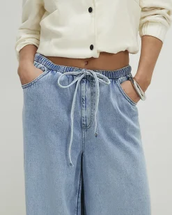 Petite Blue Wide Leg Pyjama Style Jeans