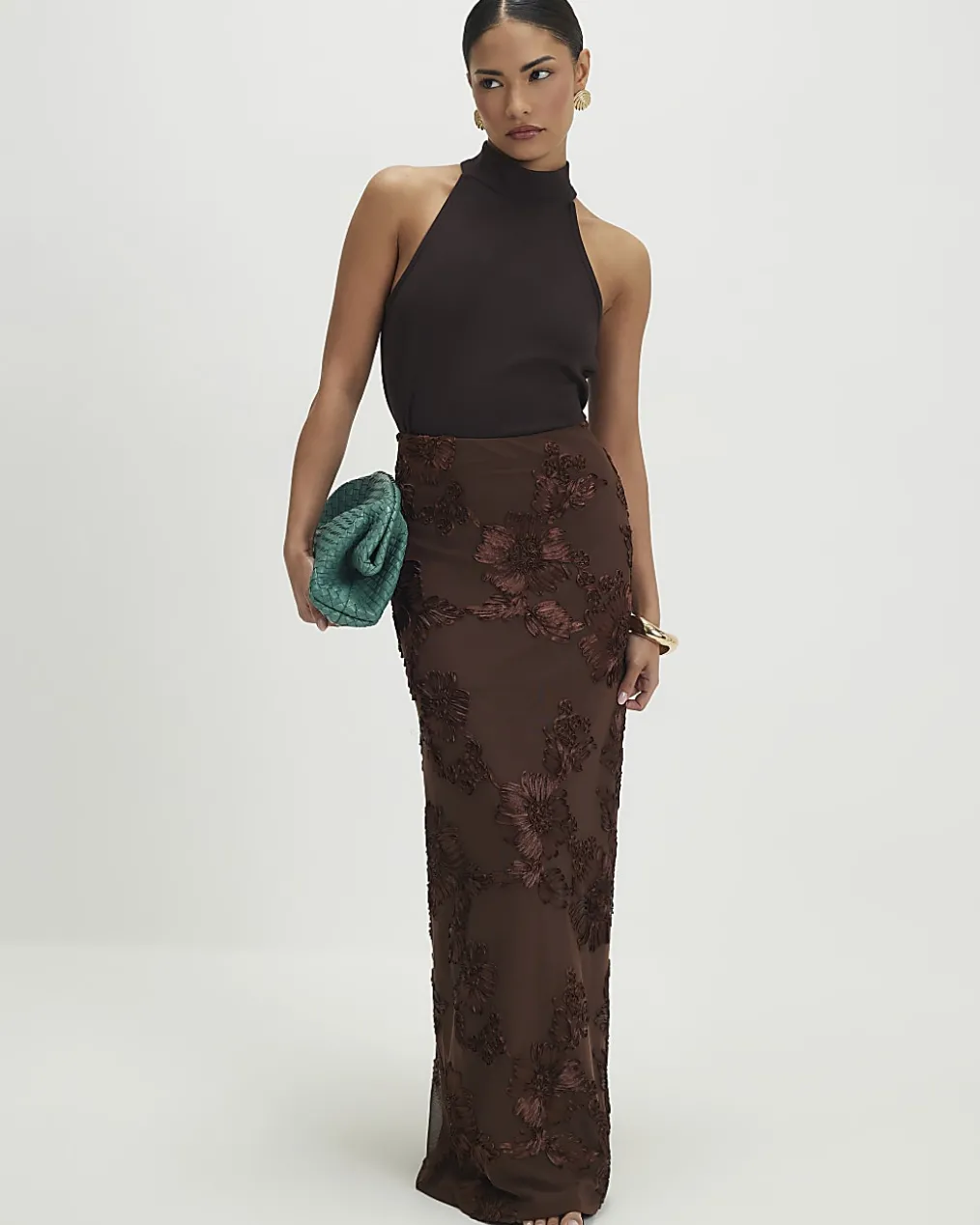 Petite Brown Cornelli Maxi Skirt