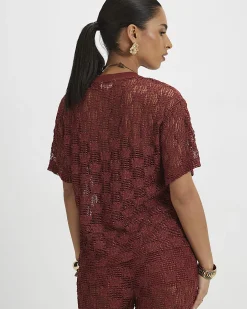 Petite Brown Crochet Lace Top